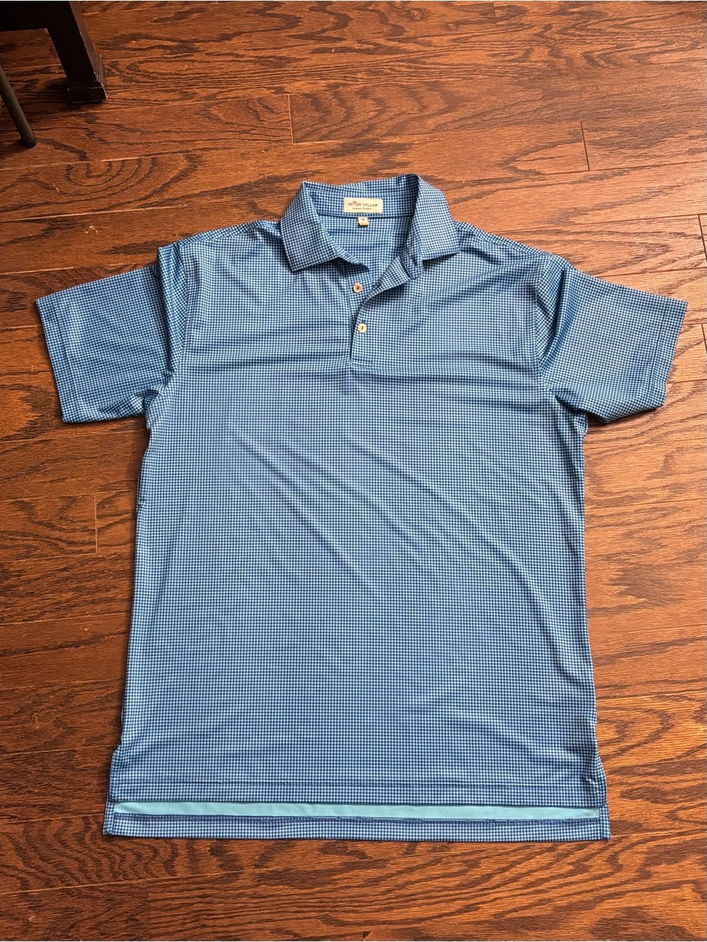 Peter Millar Blue Micro-Check Performance Polo
